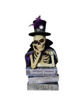 Spooky Village Skeleton on Books Halloween Large 17.5" Light Up Figurine New
